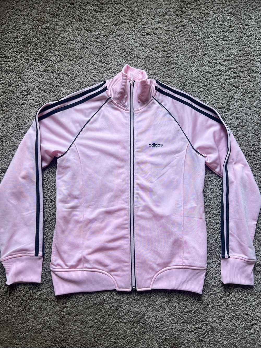 Women’s adidas Pink Full-Zip Track Jacket with Black Stripes size Medium